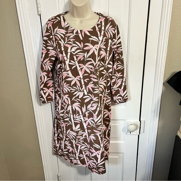 J. Mclaughlin Sophia Catalina Cloth Sheath Dress Brown Pink Bamboo Large K - Picture 2 of 7